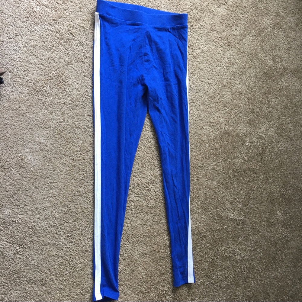 Blue and white striped leggings